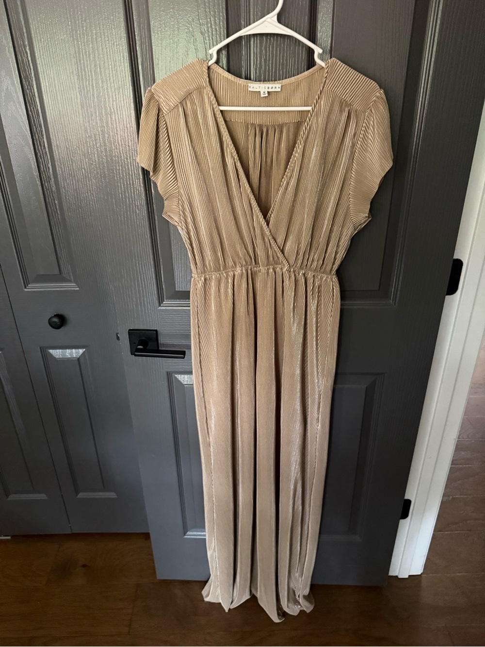Gold Pleat V-Neck Maxi Dress